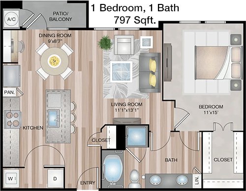 797 sq ft floorplan layout