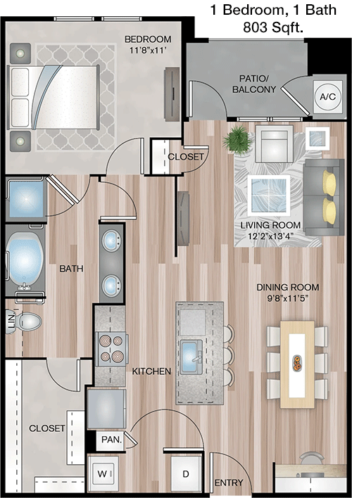803 sq ft floorplan layout