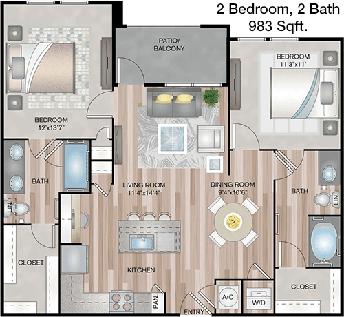 983 sq ft floorplan layout