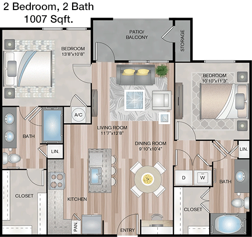 1,007 sq ft floorplan layout