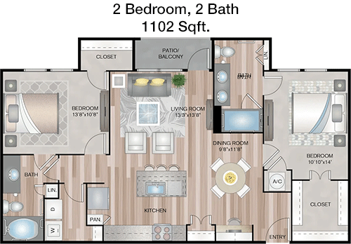 1,102 sq ft floorplan layout