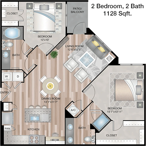 1,128 sq ft floorplan layout