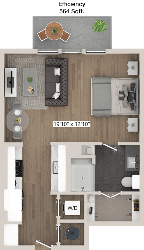 564 sq ft floorplan layout