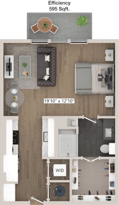 595 sq ft floorplan layout