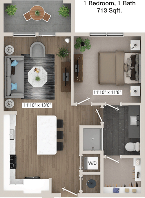 713 sq ft floorplan layout