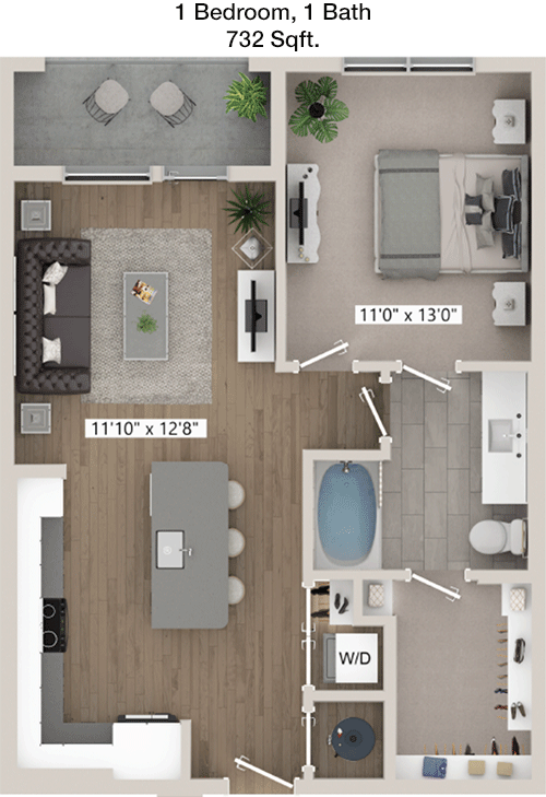 732 sq ft floorplan layout