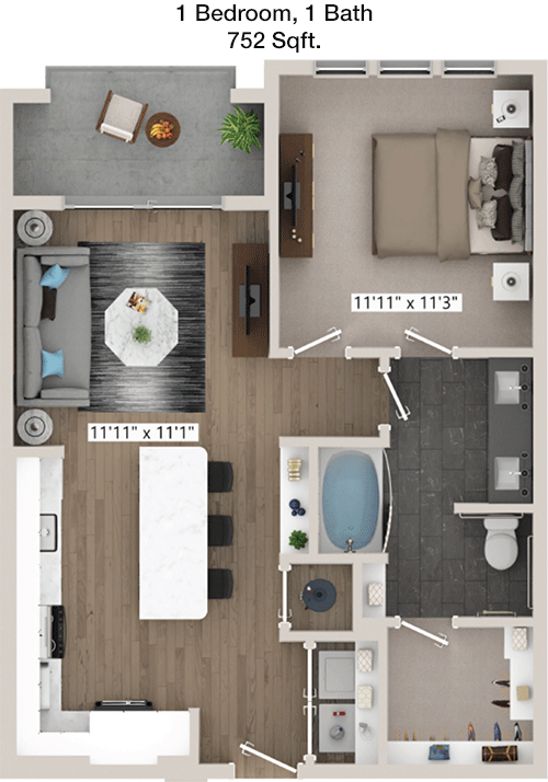 752 sq ft floorplan layout