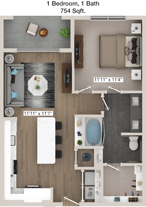 754 sq ft floorplan layout