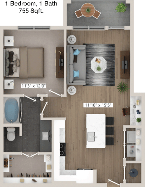 755 sq ft floorplan layout