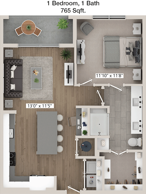 765 sq ft floorplan layout