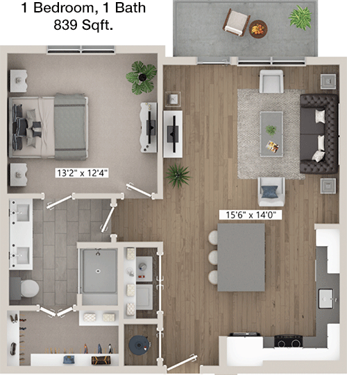 839 sq ft floorplan layout
