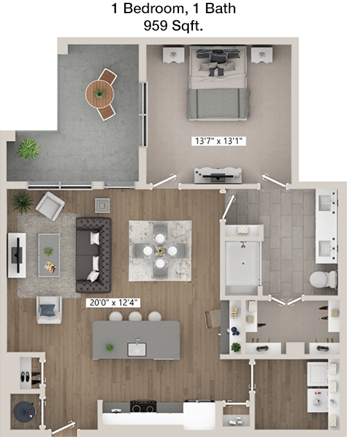 959 sq ft floorplan layout