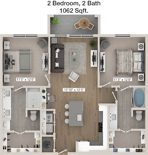 1,062 sq ft floorplan layout