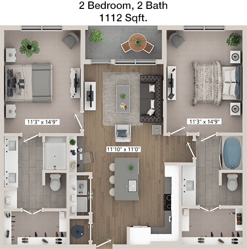 1,112 sq ft floorplan layout
