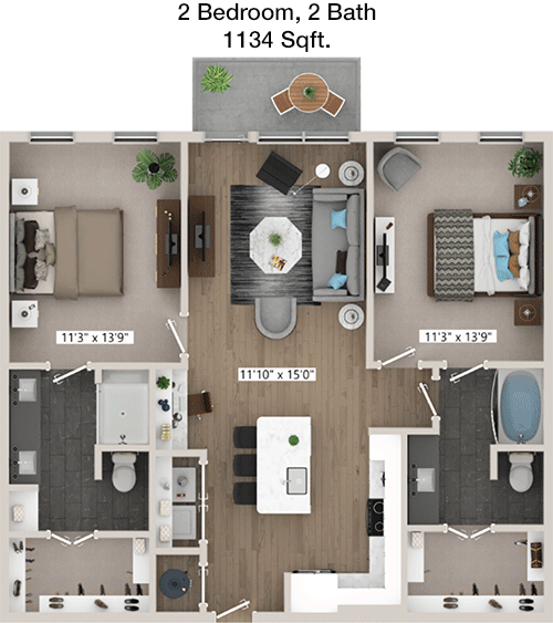 1,134 sq ft floorplan layout