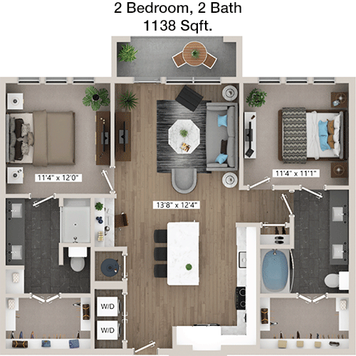 1,138 sq ft floorplan layout