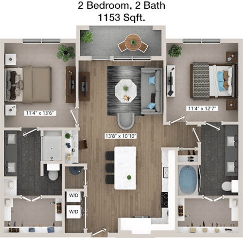 1,153 sq ft floorplan layout