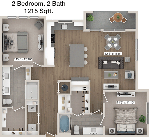 1,215 sq ft floorplan layout