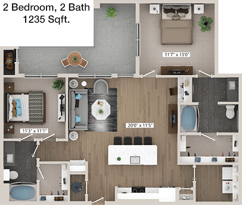 1,235 sq ft floorplan layout