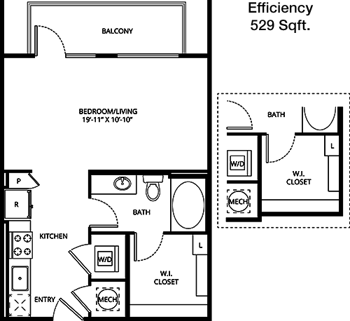 529 sq ft floorplan layout