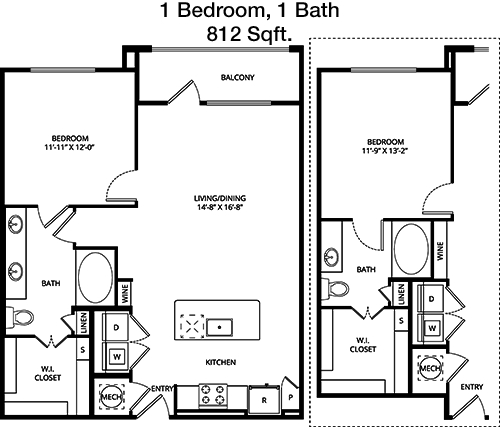 812 sq ft floorplan layout