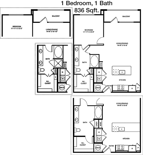 836 sq ft floorplan layout