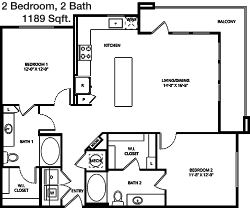 1,189 sq ft floorplan layout