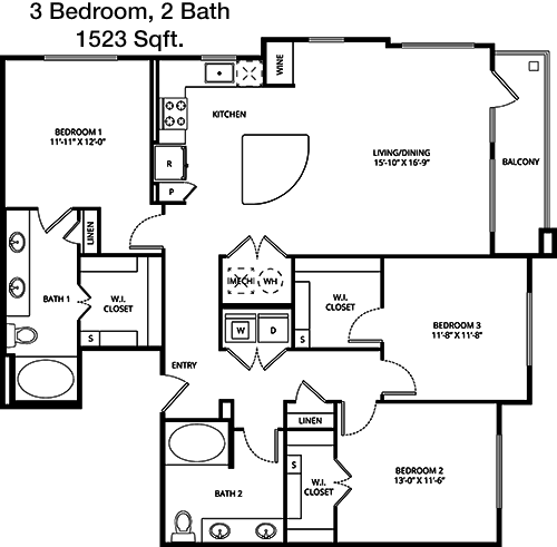 1,523 sq ft floorplan layout