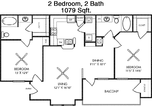 1,079 sq ft floorplan layout