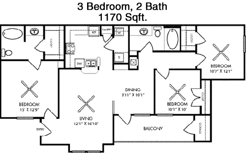1,170 sq ft floorplan layout