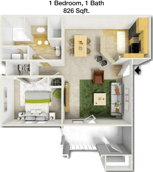 826 sq ft floorplan layout
