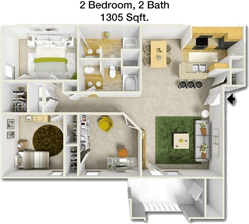1,305 sq ft floorplan layout