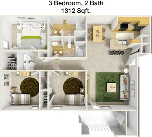 1,312 sq ft floorplan layout
