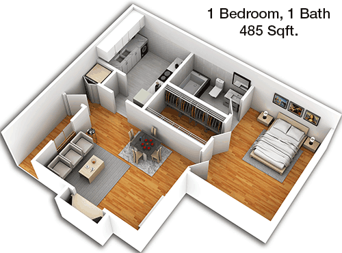 485 sq ft floorplan layout