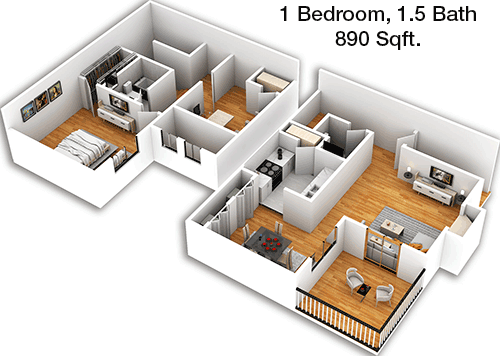 890 sq ft floorplan layout
