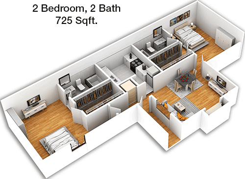 725 sq ft floorplan layout