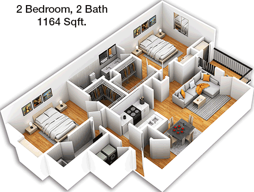 1,164 sq ft floorplan layout