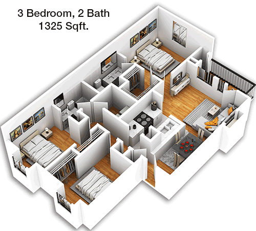 1,325 sq ft floorplan layout