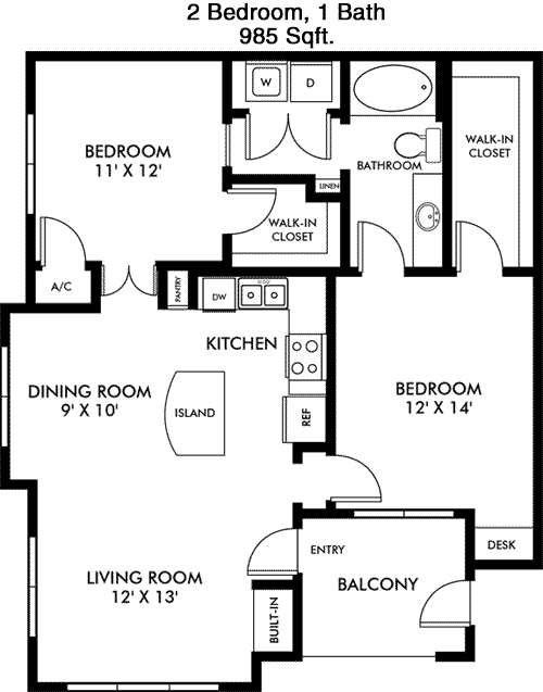 985 sq ft floorplan layout