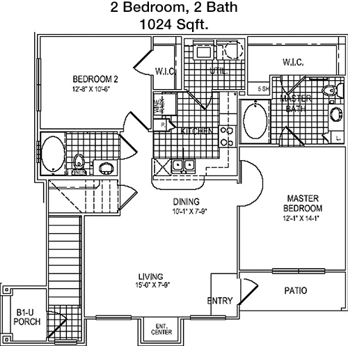 1,024 sq ft floorplan layout