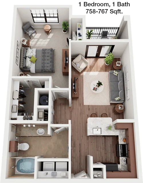 758 sq ft floorplan layout