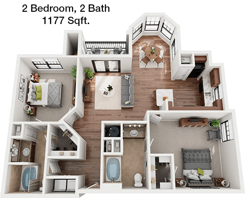 1,177 sq ft floorplan layout
