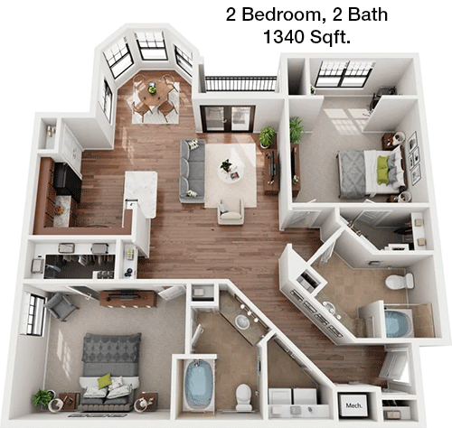 1,340 sq ft floorplan layout