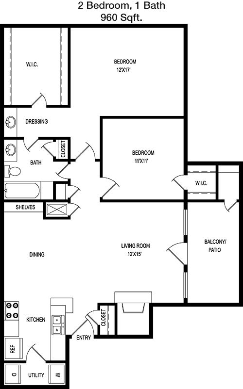 960 sq ft floorplan layout