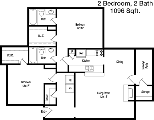 1,096 sq ft floorplan layout