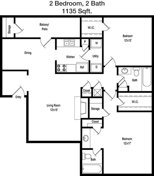 1,135 sq ft floorplan layout