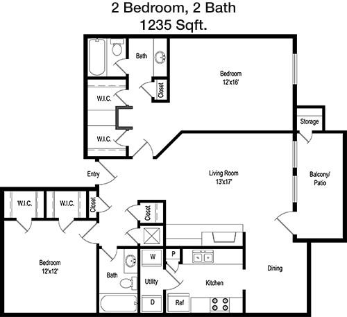 1,235 sq ft floorplan layout