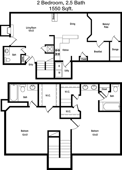 1,550 sq ft floorplan layout