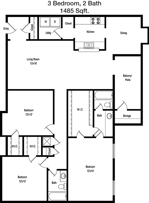 1,485 sq ft floorplan layout