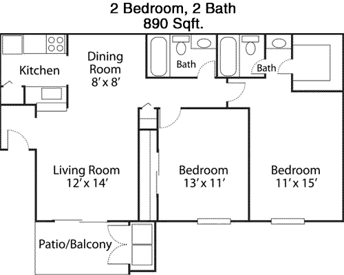 890 sq ft floorplan layout